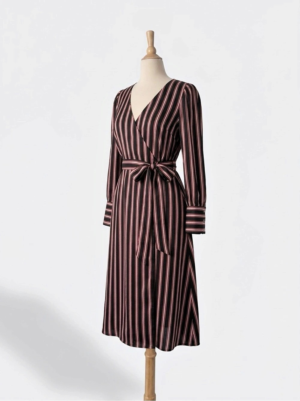 Striped Midi Dress in Black & Pink Like New